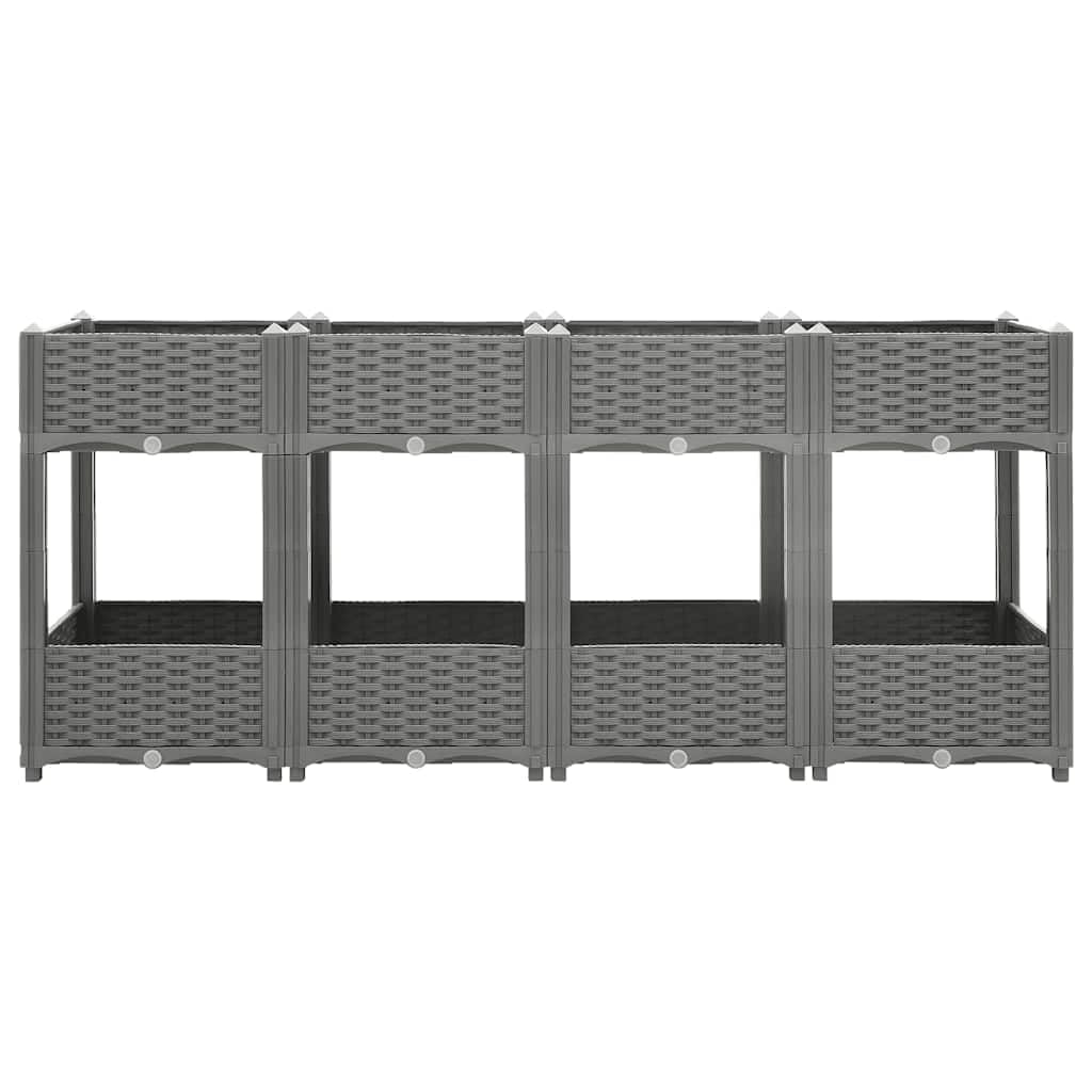 Donica do podwyższonej rabaty 160x40x71 cm polipropylen rattanowa duża skrzynia ogrodowa na kwiaty warzywa zioła jasnoszary taras balkon