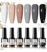 ROSALIND 6PCS White Black Gel Nail Polish Set Fall Nude Brown Gel Polish White Black Colors, Neut...