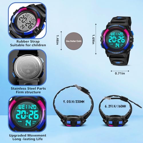 Image of Kids Watch,Boys Watch for 3-15 Year Old Boys,Digital Sport Outdoor Multifunctional Chronograph LED 50 M Waterproof Alarm Calendar Analog Watch for Children with Silicone Band,Kids Gift