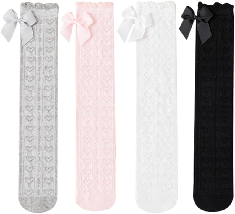 Toptim Little Girl's Knee High Socks Over Calf Kids Overknee Stockings Bow Style (Love Steyle)