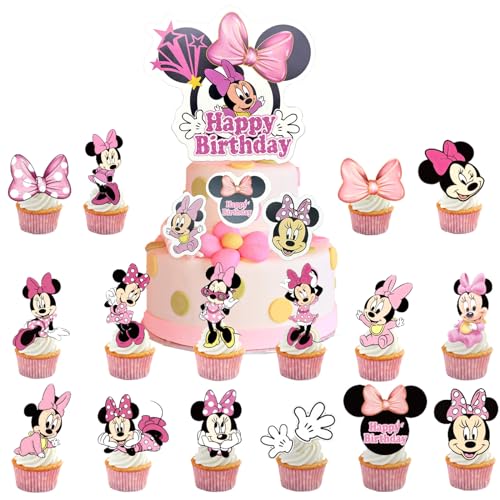 Minnie Cake Decoration, Cupcake Toppers, Pack of 17 Cake Decoration Minnie, Minnie Cake Topper, Mickey Cake Decoration, Minnie Cake Decoration, Cake Decorations, Mouse Cake Decoration for Girls Boys Children