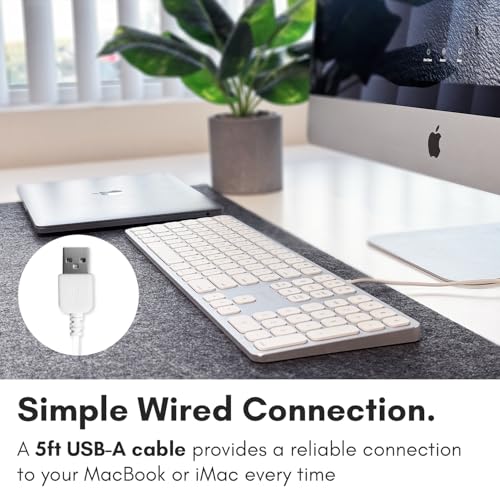 Macally Premium Wired Mac Keyboard with 2 Port Hub - Full Size with Numeric Keypad - Extended USB Keyboard for Mac mini/Pro, iMac, MacBook Pro/Air (Silver Aluminum)