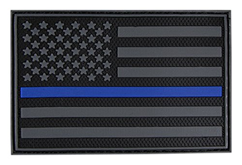 RapDom táctica Parche de Goma tapón con Fina línea Azul, Negro, 3 "x 2"