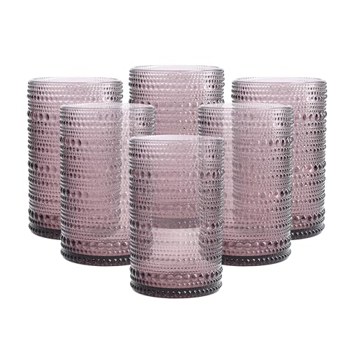 Fortessa Jupiter Beaded Hobnail Glass, 13 Ounce Iced Beverage (Set of 6), Purple
