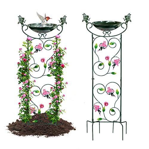 HONGLAND Bird Baths with Trellis Outdoors, 35' Height Garden Plant Trellis with Detachable Bird...