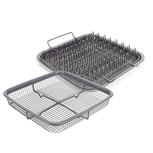 EaZy MealZ Crisping Basket & Tray Set | Air Fry Crisper Basket | Tray & Grease Catcher | Even Cooking | Non-Stick | Healthy Cooking (9" x 10", Gray)