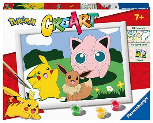 Ravensburger CreArt: Pokémon – Dipingere con i Numeri per Bambini 7+ Anni, Kit Pittura con Tavole, Cornice, Pennello e Colori Inclusi, 25 x 18,30 cm, Idee Regalo