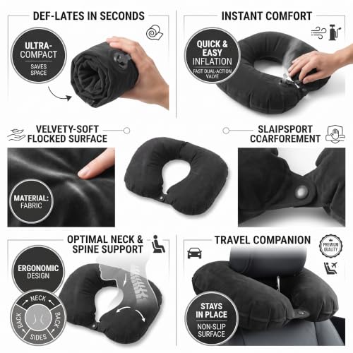 Image of Inflatable U-Shaped Travel Neck Pillow | Portable Air Neck Cushion for Airplane, Car, Train & Bus Travel | Soft Ergonomic Neck Support Pillow for Camping & Office | 1 Piece (Color May Vary)