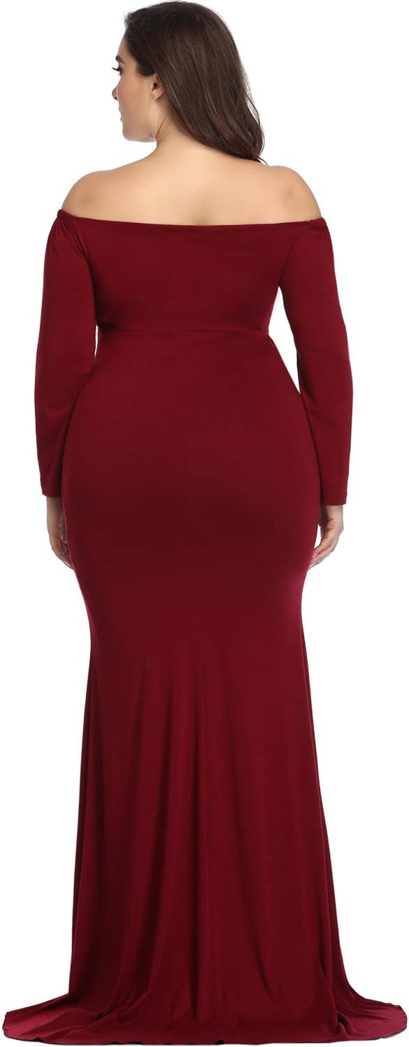 YnimioAOX Maternity Photoshoot Dress Long Sleeve Elegant Maxi Photography Dress Slim Stretchy Gowns - Image 4