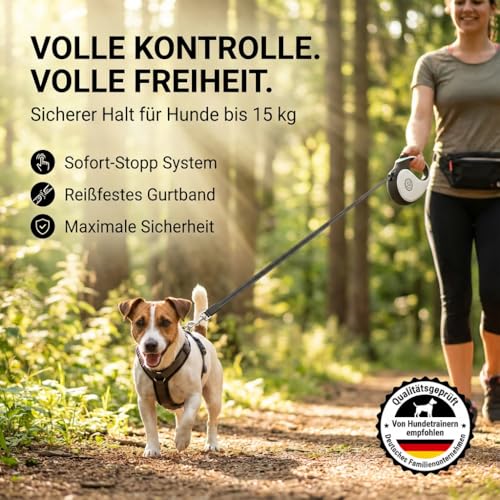 HUND IST KÖNIG Rollleine Hundeleine 5m für kleine & große Hunde | Hochwertige Hundeleine ausziehbar mit bequemen Griff | Robuste Ausziehleine