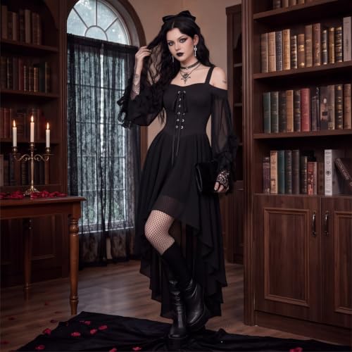 Flapper Dresses for Women Mesh Off-Shoulder Gothic Halloween Midi Dresses - image 8