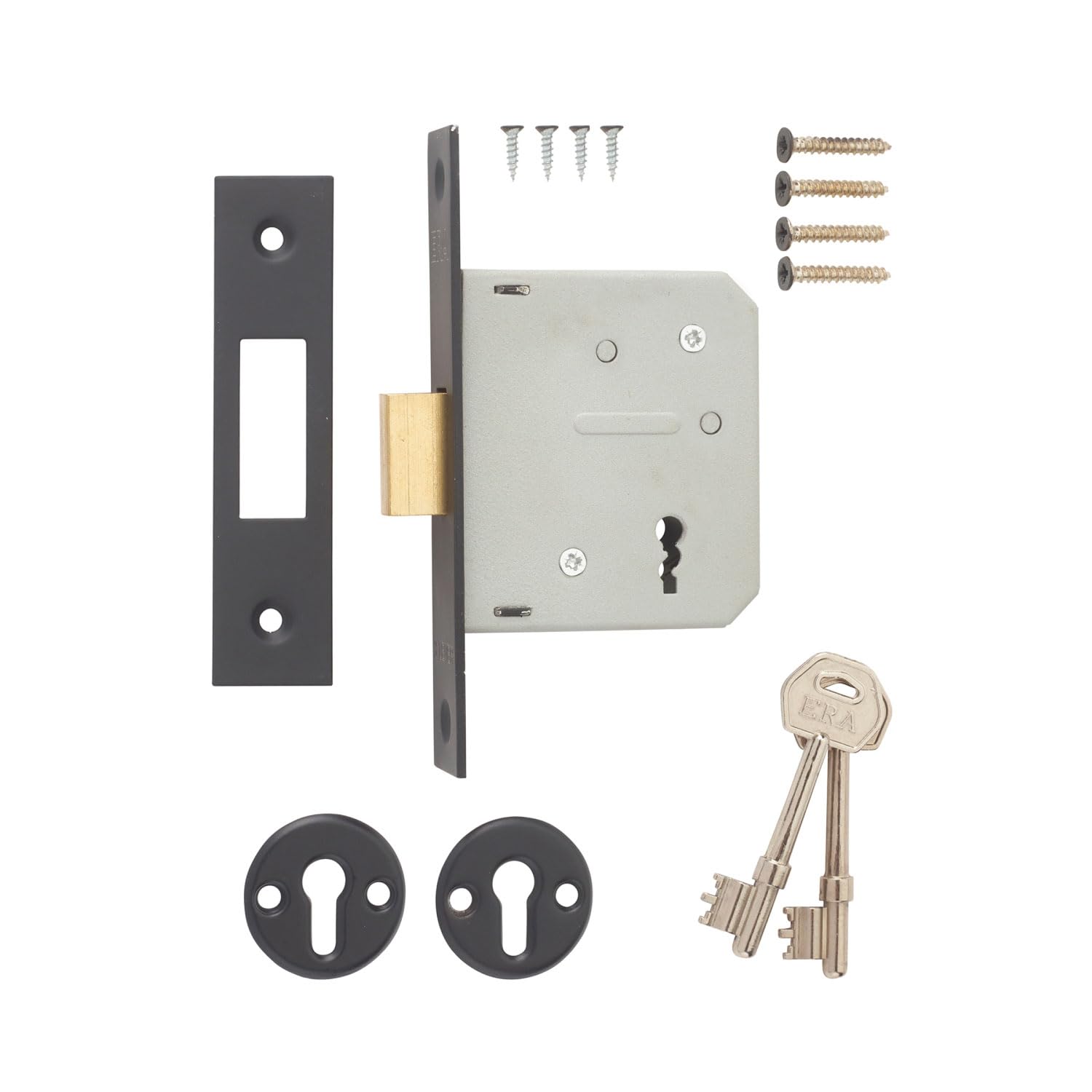 3 Lever Deadbolt Mortice Door Lock – High Security Lock with Keys – Suitable for Wooden Internal & External Doors – Easy to Install (Matte Black - Clam, 2½" (64mm))