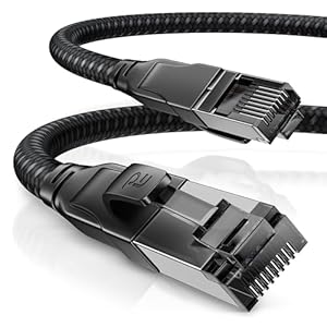 CSL – Cable de red CAT 8.1 (40 Gbits, 7,5 m, revestimiento de algodón, serie negra, cable LAN RJ45, cable Ethernet Cat8, cable de 40000 Mbits, apantallamiento S/FTP PIMF, compatible con Cat 6 Cat 7)