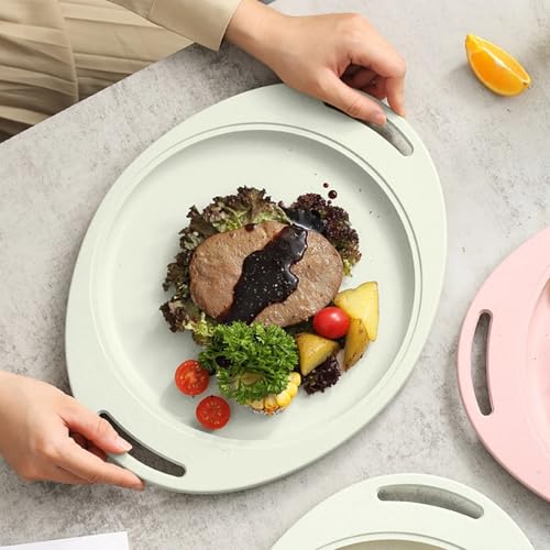 Image of Eco Friendly Wheat Straw Plates Suitable for Desserts, Appetizers, Snacks, Chips, Sandwiches, Cheese, Sushi, Fruit, Snacks, Bread, Cheese, Biscuits Dishwasher Safe (34cm, Green, Set of 3)