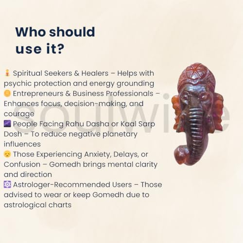 Image of SOULWISE Gomed Ganesha Head Idol 37 Carats Hessonite Garnet Ganesh Murti for Home Temple Vastu Spiritual Idol for Protection Desk Decor Puja Gift for Office Home