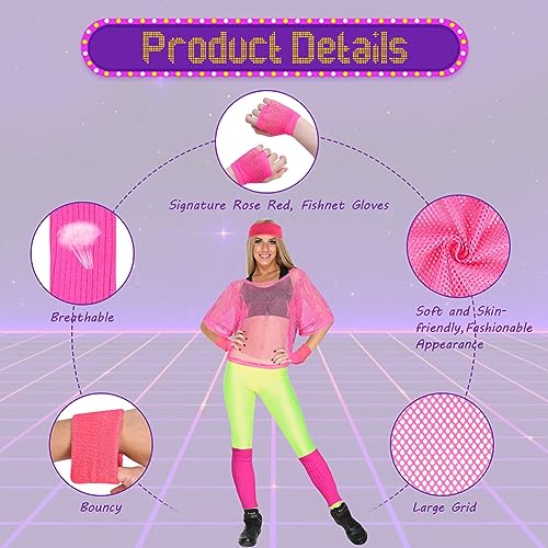 Aomig 80s Neon Fancy Dress Costume Accessories Set - Image 3