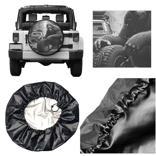 Image of Funny Bigfoot Spare Tire Cover, Wheel Covers Tire Protector Weatherproof Dust-Proof Universal Fit for Rv Spare Tire Cover Trailer SUV Camper Vehicle 14 in