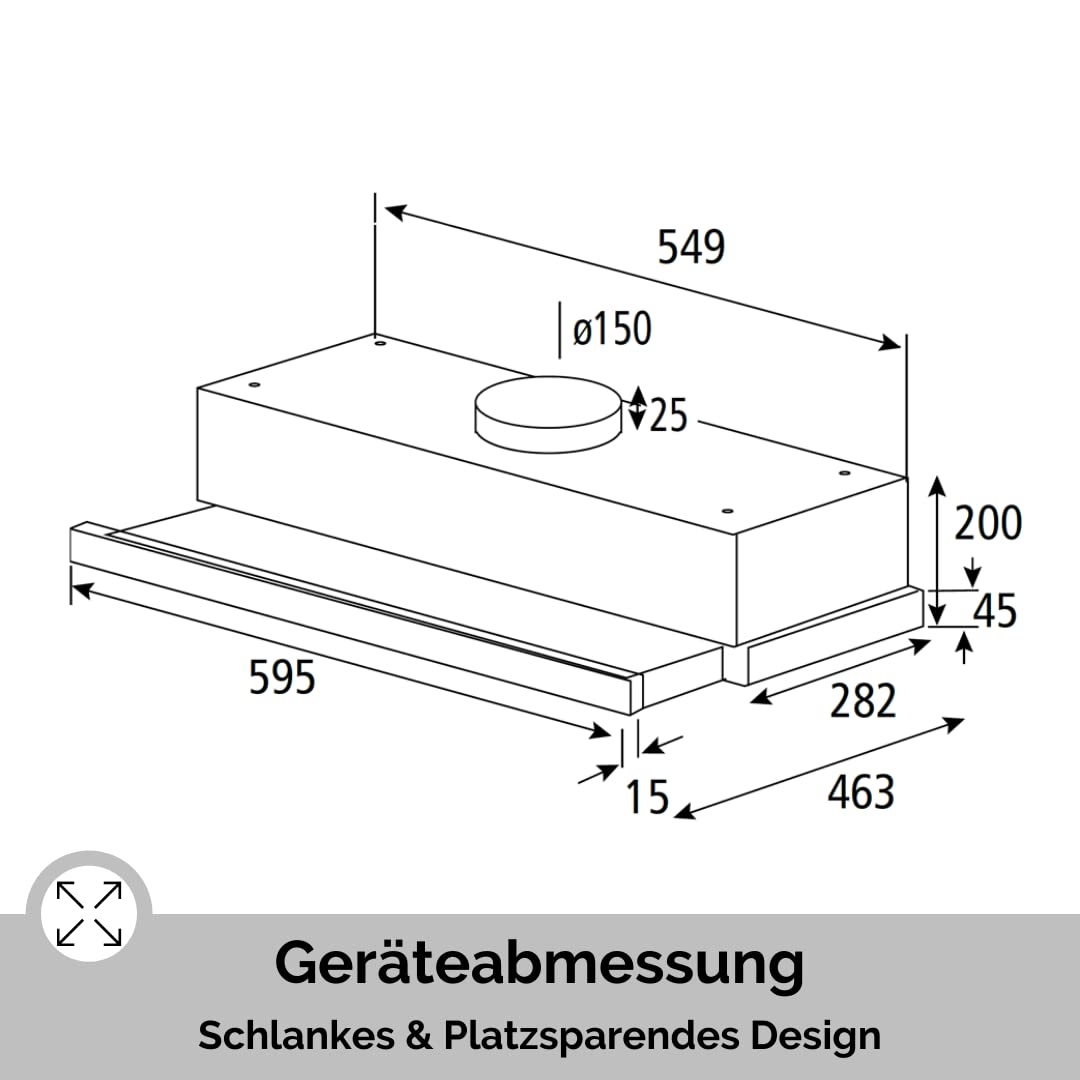 PKM Dunstabzugshaube FS2-60BBGTY | Wandhaube | 60 cm Breite | Glas mit Edelstahl | Touch Control | Abluft | Umluft | Schwarz