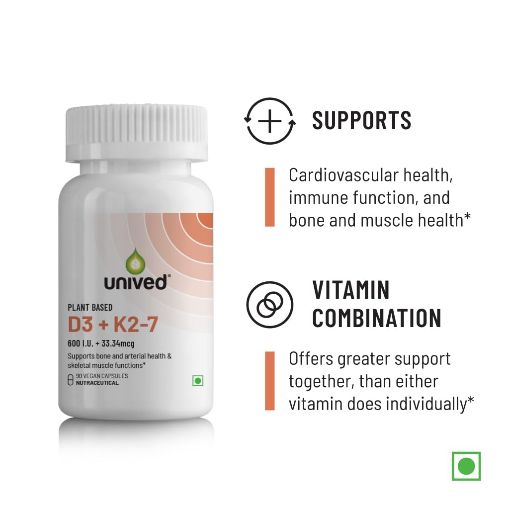 Unived D3+K2 (MK-7) | Vitamin D3 & Vitamin K2-7 (MenaquinGold) | Immunity, Heart, Muscle, & Bone Health | Plant-Based & Natural | 90 Vegan Capsules Unived D3+K2 (MK-7) | Vitamin D3 & Vitamin K2-7 (MenaquinGold) | Immunity, Heart, Muscle, & Bone Health | Plant-Based & Natural | 90 Vegan Capsules