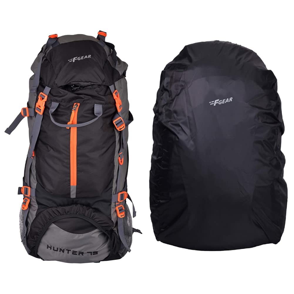 F Gear Hunter 75 Ltrs Black Rucksack (Black, Grey Diamond) Repel Rain & Dust Cover for Laptop Bags and 4 Compartment Backpacks-image-16
