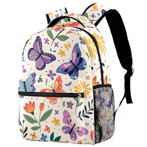 Sac à dos Campus fleurs et papillons pour filles et garçons avec porte-bouteille