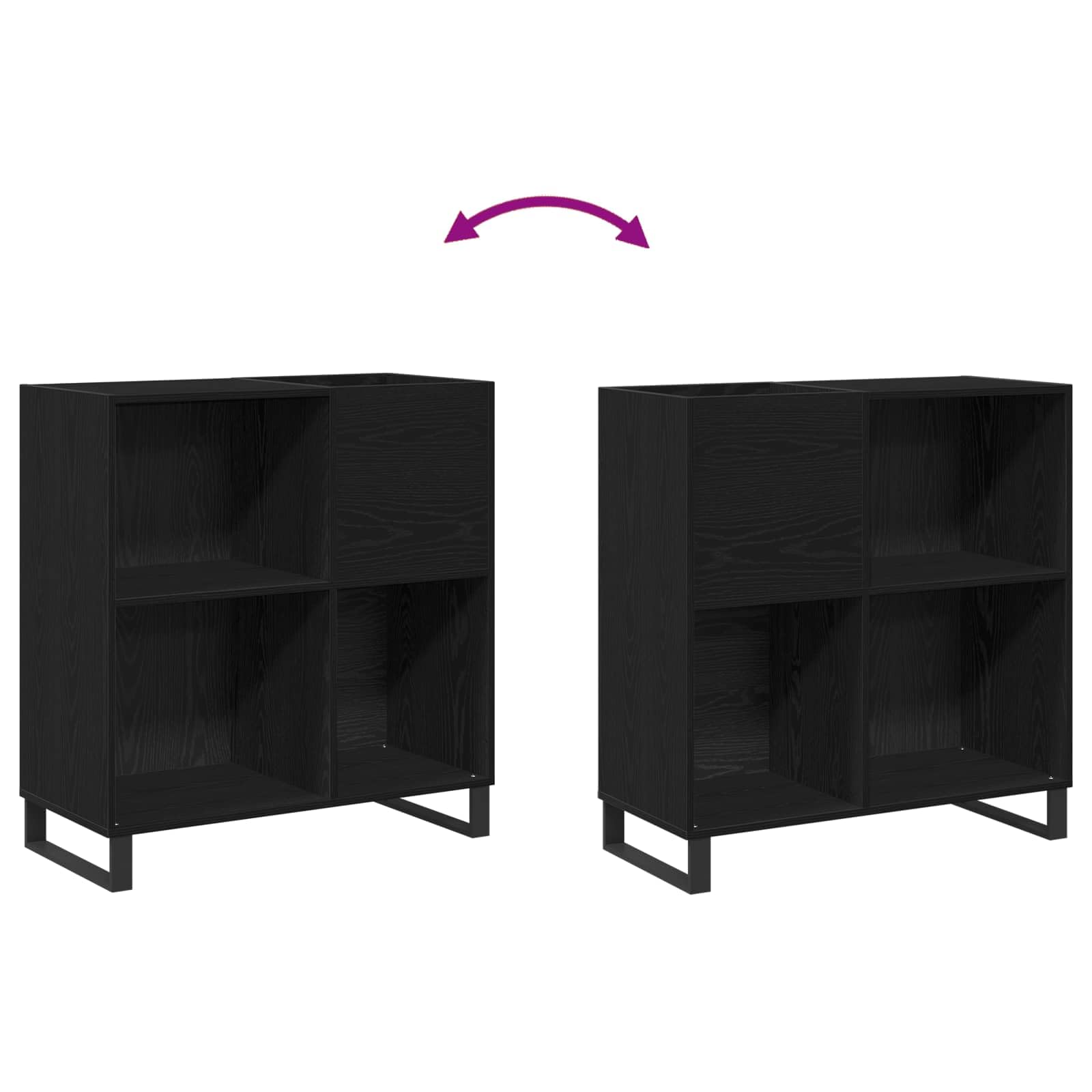 Schallplattenschrank Schwarz Eichen-Optik 85 x 38 x 89 cm mit 4 Regalen, Stauraum für Medien, HiFi Rack, Sideboard, TV Lowboard, platzsparendes Möbel für Wohnzimmer, Heimkino, Gaming