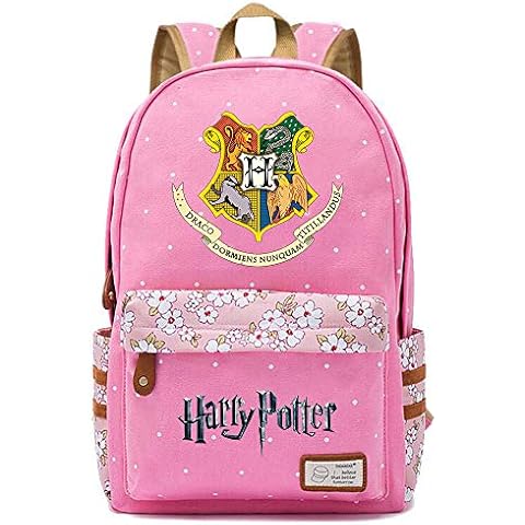 NYLY Harry Potter Floral Backpack Hogwarts Rucksack, Teen Boys Girls Fashion School Bag Notebook Bag M (Pink) Style-1 Cover