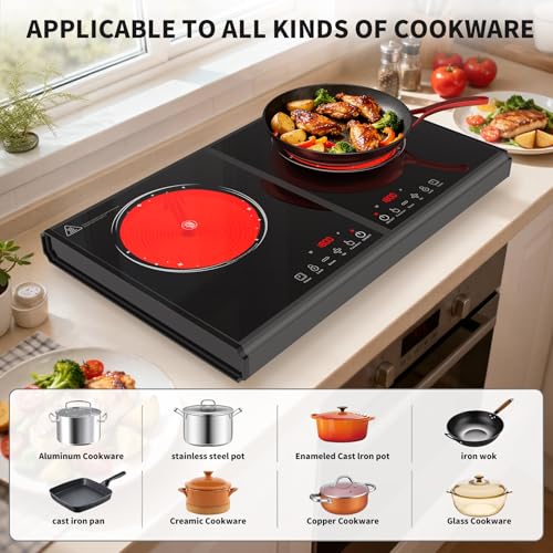 Image of VBGK Electric Cooktop, 110V 3600w Stove top, 22 inch Countertop with 9 Power Levels, LED touch control Overheat Protection, Child Safety Lock & Timer, touch control 2 burer Electric cooktop