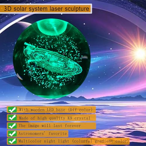 Image of 3D Solar System Crystal Ball 3.15 inch / Wooden USB Switch Base with LED Gradient Lighting /Solar System Model Decor /Birthday, Christmas Gifts for Teens
