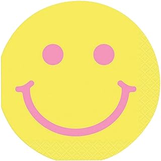 Groovy Smile Face Round Beverage Napkins 16 Pieces