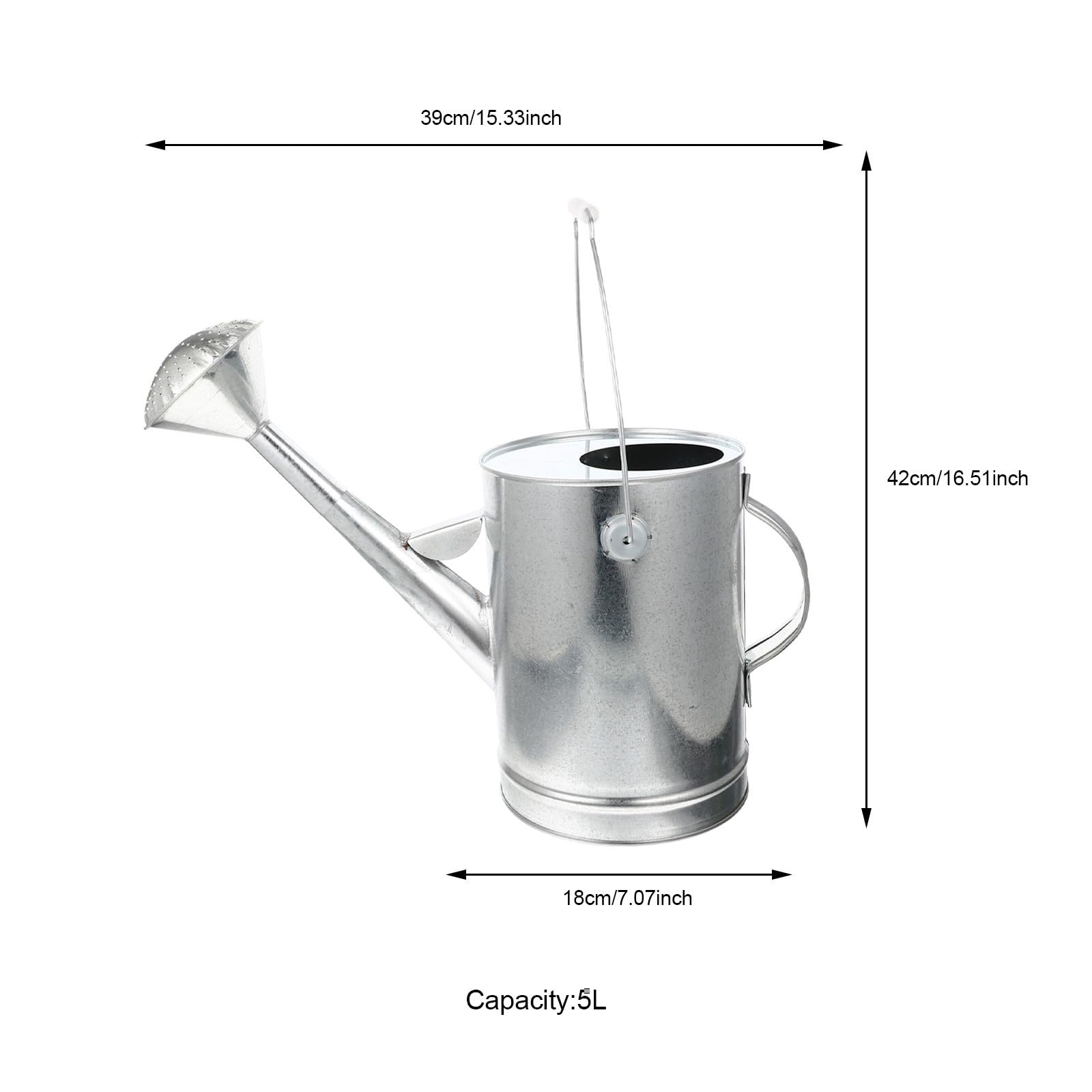 TOPBATHY Arrosoir Long Bec et 5l pour Fond Plat Galvanisé Arrosage Intérieur et Extérieur Plantes Jardin
