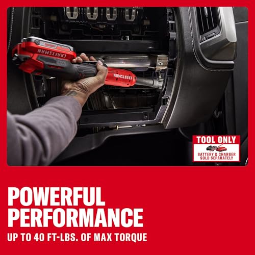 Image of CRAFTSMAN V20 Electric Ratchet, Extended Reach, Cordless 3 /8 Ratchet with Multi-Size 1 /4 and 1 /2 Drive Interchangeable Anvils, LED Light, 300 RPM, 40 ft-lbs Torque, Battery Not Included (CMCF936B)