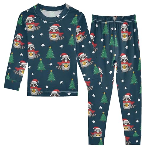 Pajama Sets Long Sleeve Christmas Raccoons with Trees Soft Comfy Sleepwear 2 Piece PJS 3-8T