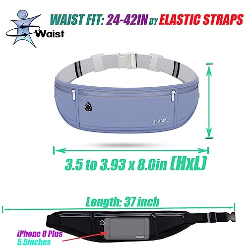 Image of USHAKE Slim Running Belt, Workout Fanny Pack for Men Women,Exercise Waist Pack for Apple iPhone Holder, Runner Belt for Running Walking Cycling Camping Gym, Dark Blue, One Size, Slim Running Belt