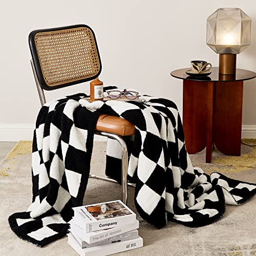 Yiruio Throw Blankets Checkerboard Queen/King Size Big Chessboard Checkered Warmer Comfort Plush Reversible Microfiber Cozy Decor For Home Bed Couch (Black, 80''X90'') #TOP1