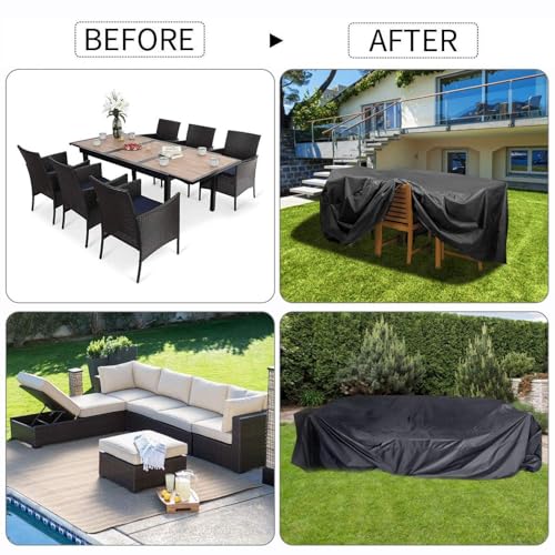 Bâche table jardin extérieure 420D housse imperméable de protection hivernale 360x340 cm - 7