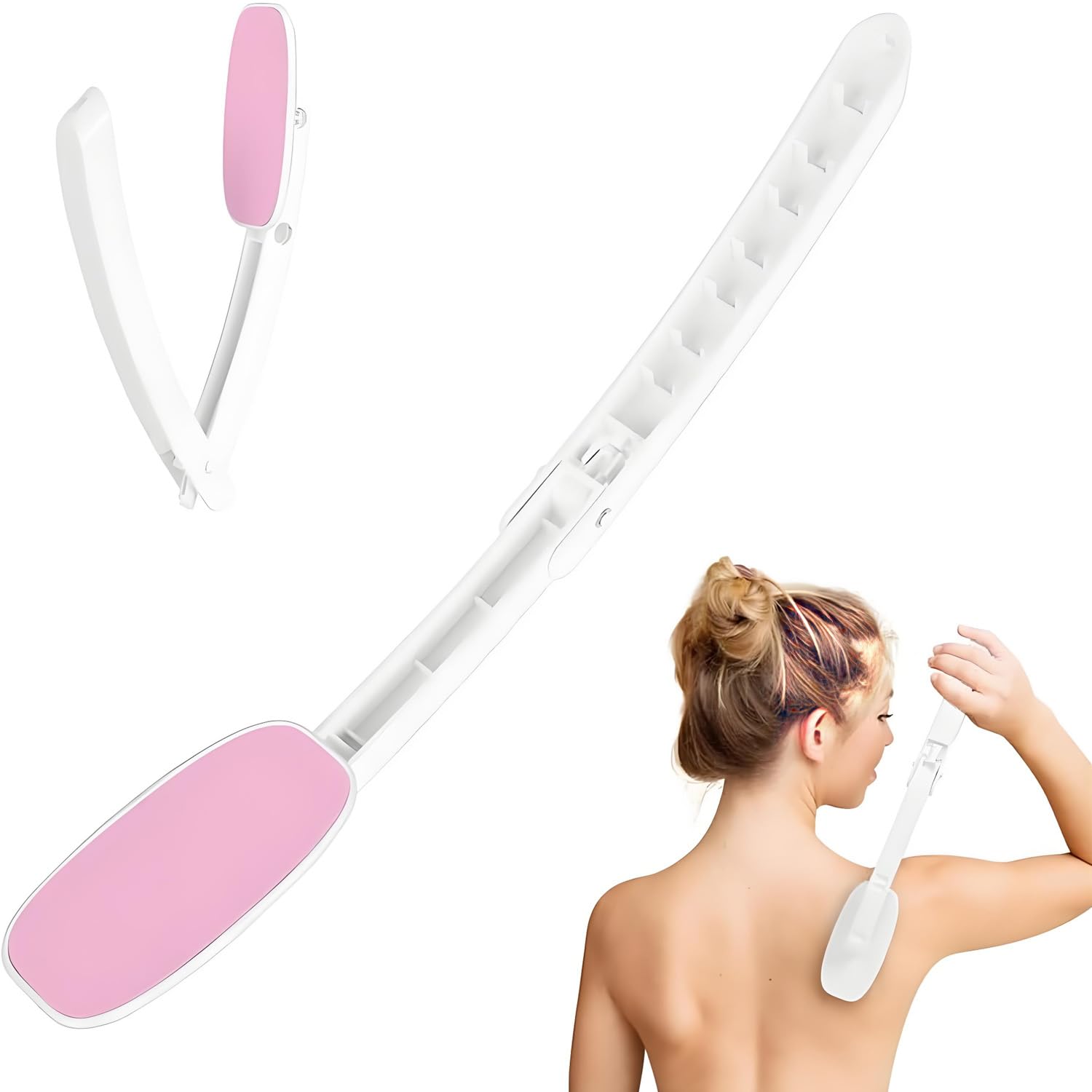 Body Lotion & Oil Applicator for Back, 13.7'' Folding Curved Arm Full Body Care Tool, Travel-Friendly Lotion, Sunscreen & Moisturizer Applicator for Easy Hands-Free Skincare(Pink)-image-10