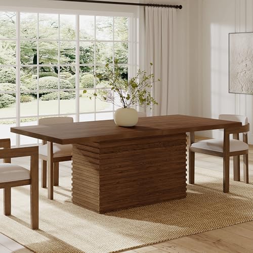Christopher Knight Home Coad 84 inch Wooden Dining Table, Modern Rectangular Kitchen Dinner Table for 6-8 People, Wave Base Wooden Dining Furniture for Kitchen Office Conference Room, Walnut Brown