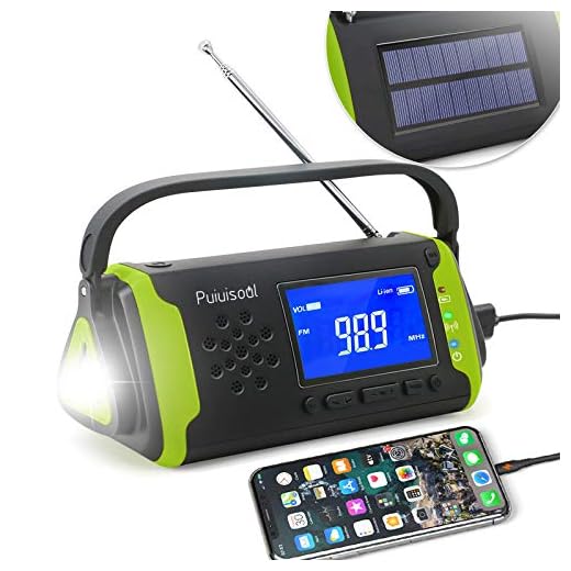 Emergency-Radio with NOAA Weather Alert, 4000mah Hand Crank Portable Solar Survival Radios with Aux,Electronic Display,AM/FM,SOS Alarm,Led Flashlight,Phone Charging,Battery Backup(Green)