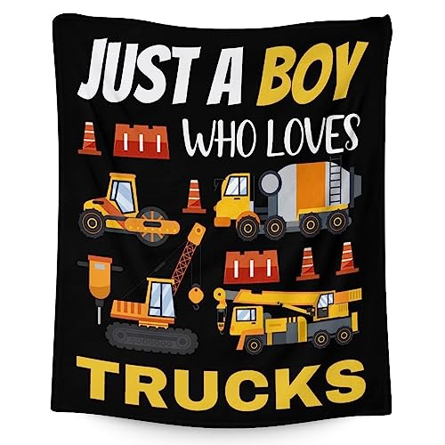 Construction Truck Blanket Gifts - 50x60 Inches Funny Throw Blanket for Boys - Black Soft Fuzzy Excavator Blankets for Bed, Couch & Living Room