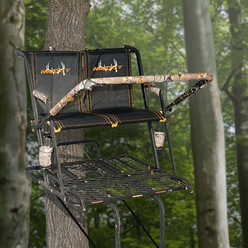 MUDDY 2-Person Nexus XTL Steel Ladder Tree Stand, 20 ft Tall, 500 lb Capacity - Heavy-Duty Hunting Treestand with Flex-Tek Seat, Footrest, Padded Shooting Rail, Cup Holders & Safety Hooks