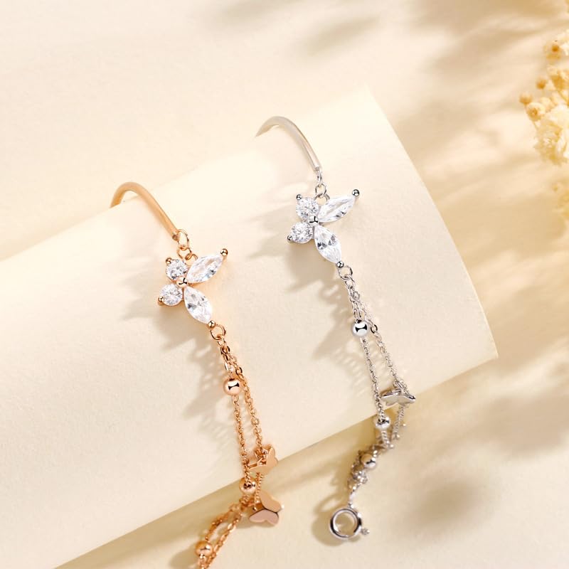 LYGXWJFC Pulsera De Plata 925, Hebilla De Resorte Ajustable De Gama Alta S925 Plata De Ley Pequeña Pulsera De Mariposa De Estilo Fresco, Joyería Energética para Mujeres
