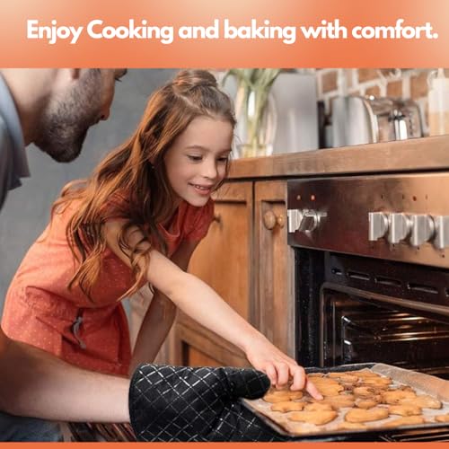 Oven Gloves Heat Resistant Mitts Superior Grip Non Slip Glove 28cm Long Black, 2 Pcs Oven Glove For Coooking,Baking,Grilling - Image 6