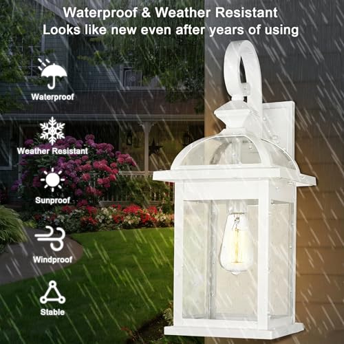 Image of Darkaway 2pcs Outdoor Lights Fixtures Wall Mount, Large 22inch Outdoor Wall Sconce Lights with Seeded Glass Waterproof Outside Exterior Lights Fixture for House Front Porch Entry