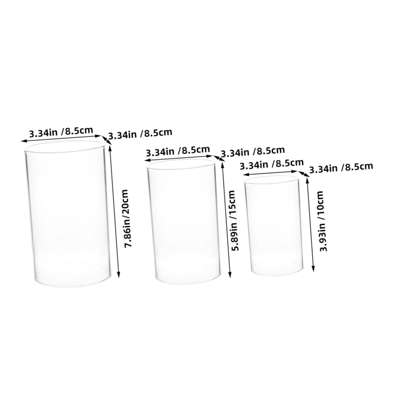 Abat-Jour en Verre Transparent pour Bougies, Lot de 3, Cylindrique