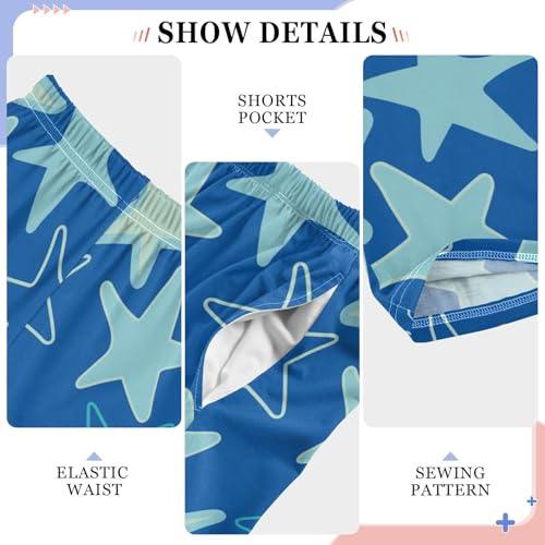 Boys' Pants Artistic Blue Stars Doodle Blue Long Bottoms Jogger Pants Elastic Waist Trousers with Pockets S-XL4