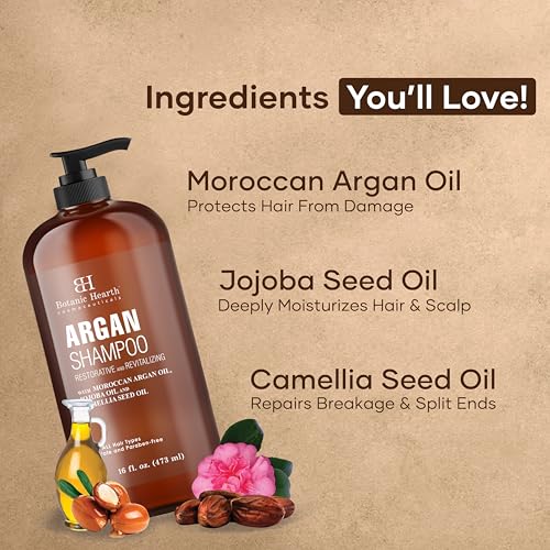 Image of Botanic Hearth Argan Shampoo, Hydrating & Volumizing, Sulfate & Paraben Free, All Hair Types & Color Treated Hair, Men and Women 16 fl oz