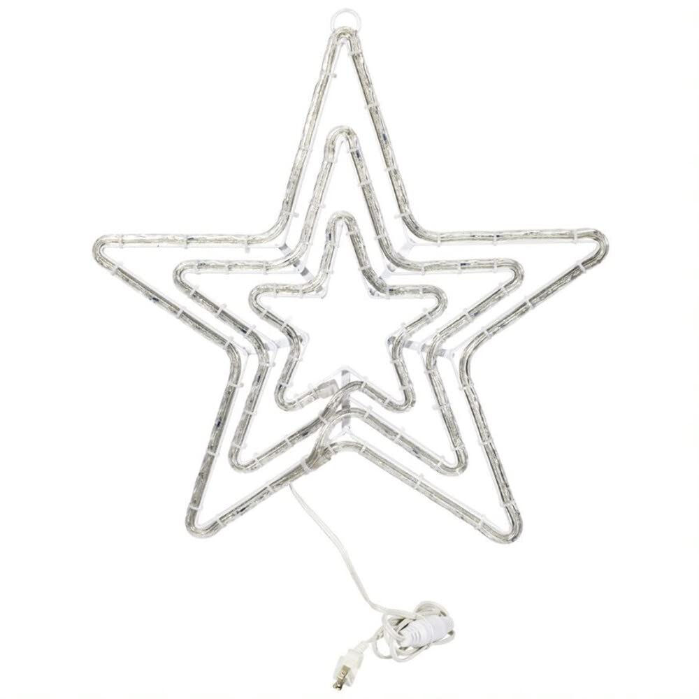 LED Rope Light Patriotic Triple Star Motif - Lighted Silhouette - Red, Cool White, and Blue - 20 Inch