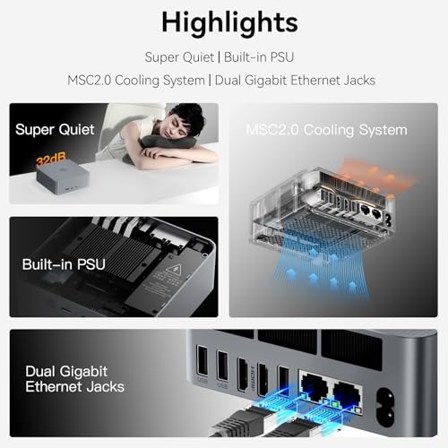 Image of Beelink EQR6 Mini PC, AMD Ryzen 5 6600U(up to 4.5GHz, 6C /12T), Mini Computer 24GB LPDDR5 RAM 500G NVME SSD, Micro PC 4K@60Hz Dual HDMI Display /WiFi6 /BT5.2 /Office /Home /HTPC /Built-in PSU