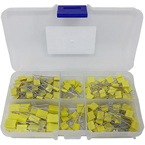 0.1uf, 0.01uf, 0.001uf, 100pf, 1uF, Yellow Box MKT Polyester Film Capacitor Assortment Cover